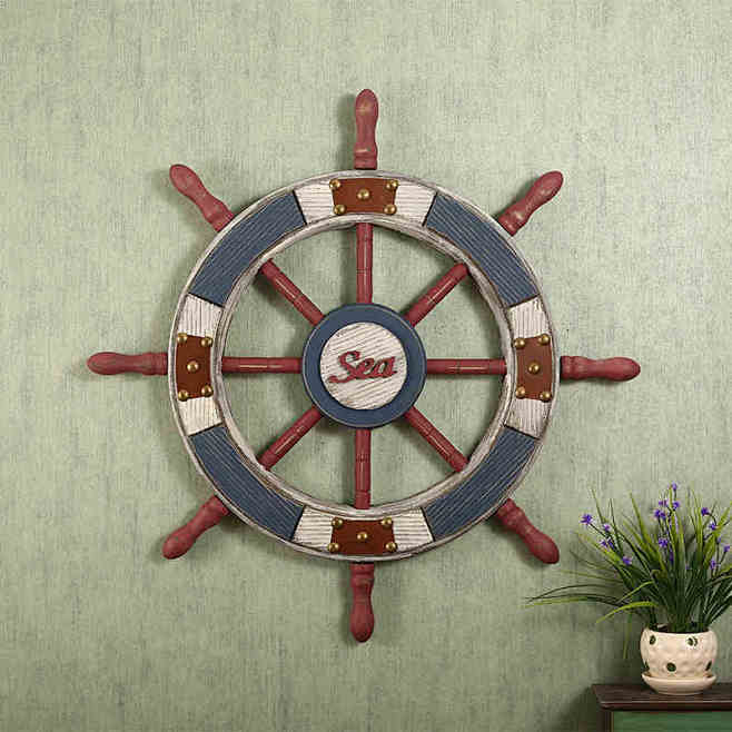 美式地中海风格复古家居装饰品 航海舵手挂...
