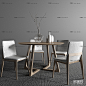 北欧实木圆形餐桌椅摆件组合3D模型ID：309680