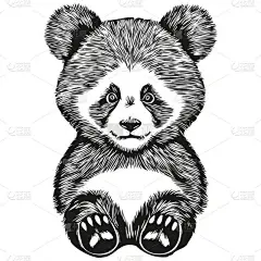 熊猫草图,背景透明的大纲,手绘插图熊猫