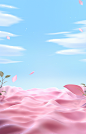 pink leaves on surface of a pink fabric background, in the style of surreal 3d landscapes, xiaofei yue, sky-blue, soft renderings, minimalistic landscapes, ue5, candycore