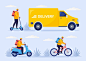 踏板车，货车，摩托车，自行车插画矢量图素材
