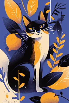 猫咪标识图案小花猫插画素材