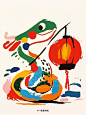 2025蛇年新年艺术感抽象插画拿着灯笼的小蛇 - 小红书