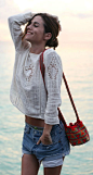 White Crochet Detail Semi Sheer Boho Blouse by Amlul.com: 