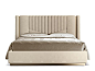Double bed with upholstered headboard