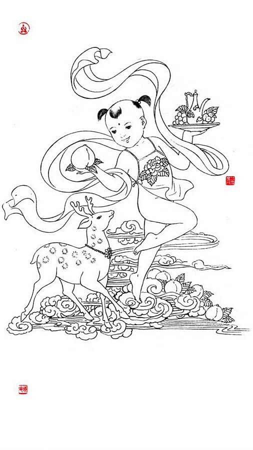 童子白描图-人物|工笔素材|白描素材|工...