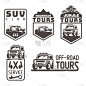 多功能车,品牌名称,路,四个孩子的家庭,旅行的人,图标,分离着色,四驱车,山地车,探险