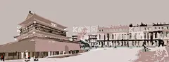 西安  - 源文件下载【酷图网】鼓楼,中西方建筑,鼓楼适量图,壁画,装饰画,古典