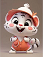 a small toy tiger wearing a red hat and overalls