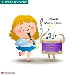 享受音乐女孩音乐符号竖笛儿童插画 人物插画 卡通男女