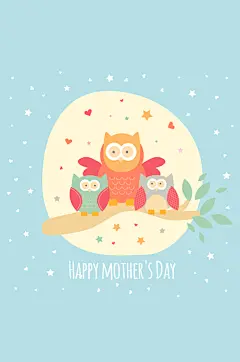 可爱猫头鹰母亲节贺卡矢量素材