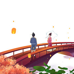 手绘七夕鹊桥牛郎织女月亮中国风扁平七夕P...