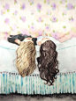 Best Friends Art - Sisters - Watercolor Painting Print 8x10 | by Heatherlee Chan | Lady Poppins $20.00 https://www.etsy.com/listing/179907660/best-friends-sisters-watercolor-painting?ref=shop_home_active_4