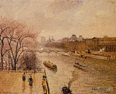卡米耶·毕沙罗(Camille Pissarro)高清作品《卢浮宫，下午，多雨的天气》