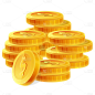 扁平手绘散落堆叠一起的卡通金币