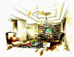 办公室手绘效果图