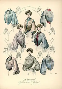 1900年代的时尚杂志《De Gracieuse》的服装设计 ​。#艺术秀##手帐素材插画手绘# ​​​​