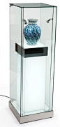 18" Glass Display Case w/ 36" Illuminated Pedestal, Hinged Door, Mirror Deck - Silver