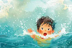 夏季玩水防溺水普及插画