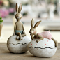 树脂家居装饰品创意礼品结婚礼物卡通动物摆件 超萌彩蛋兔子2款选
