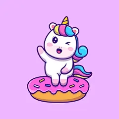 梦幻独角兽与甜甜圈可爱卡通插画
