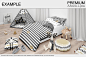 儿童房场景展示效果图室内家居床单窗帘枕头样机设计智能贴图素材