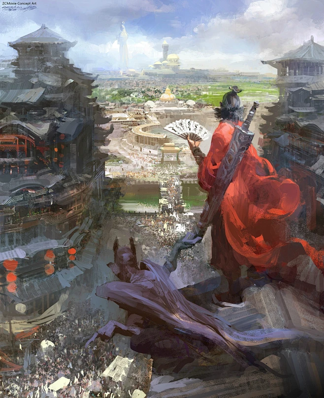 中国风场景气氛图古风山水建筑武侠仙侠CG原画游戏美术素材-花瓣网