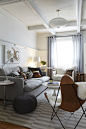 Jenn Hanotte via The Marion House Book {gray and white vintage modern living room}