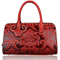 Pijushi Embossed Flower Leather Handbag Genuine Leather Top-handle Bags 22122 (Brown): Handbags: 亚马逊中国