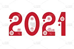 2021年新年快乐的短信。圣诞树上的红人，礼物，球。模板为您的假日传单，问候和邀请卡，网站标题，广告