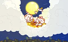 秋田君中秋插画电脑壁纸