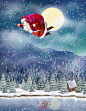 雪夜月色 背着礼物飞行的圣诞老人 圣诞插图插画设计PSD tid317t000039