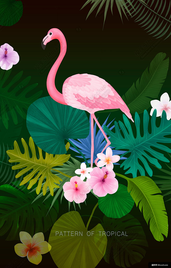 热带植物花卉火烈鸟夏日主题插画设计psdti079a10501热带植物花卉