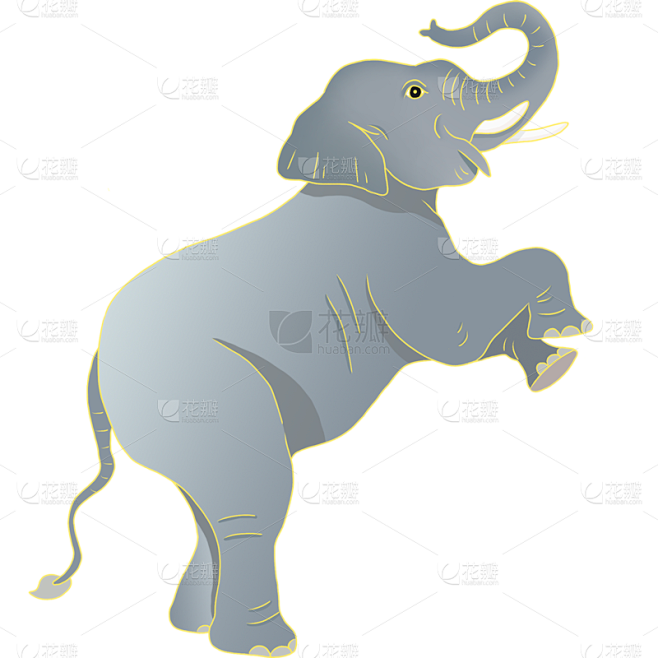 金边中国风动物主题插画-大象
