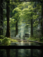 创意未来主义生物工程绿色树木种植逼真立体建筑场景海报Midjourney关键词咒语分享