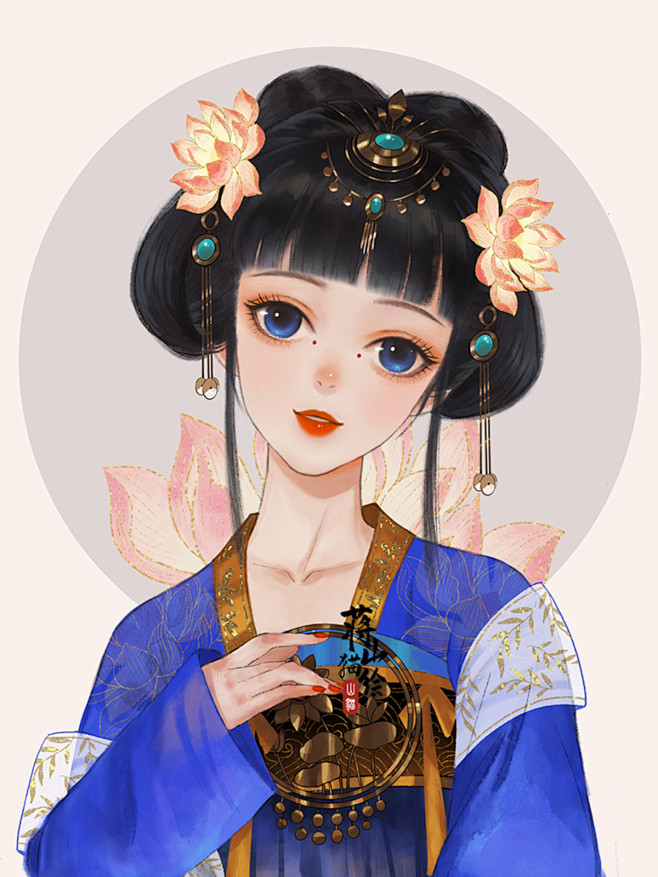 拟人花系列之荷花_蒋山猫__插画师作品_...