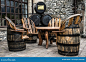 UK, Scotland Speyside Single Malt Scotch Whisky Distillery production furniture barrel