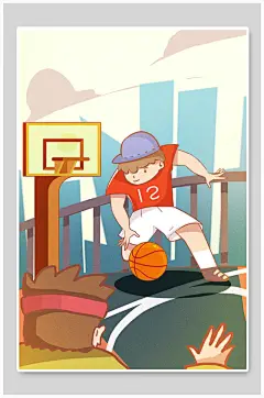 大气手绘篮球校园生活插画