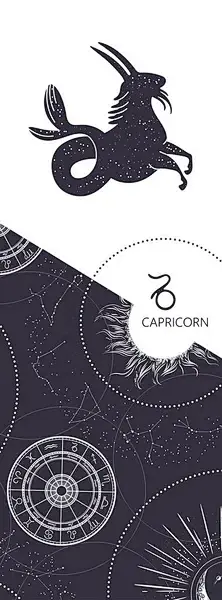 黄道带背景星座摩羯座。古董风格。垂直横幅. 图库矢量图片