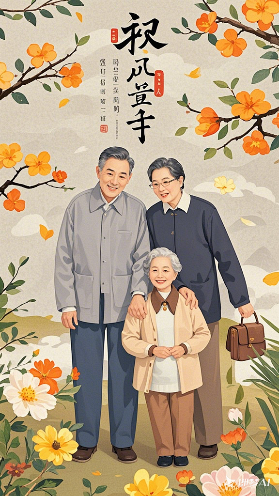 一张重阳节海报，家人久久陪伴 (2)