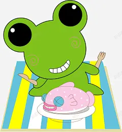 手绘吃东西的青蛙矢量图 平面电商 创意素材