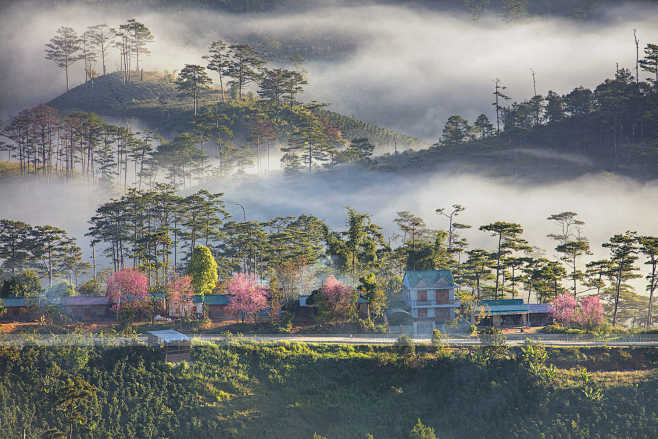 Village in spring by...