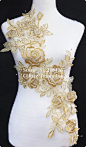 Find More Lace Information about Free Shipping 1PC x Long Gold/Cream Flower Embroidery Neckline Lace Applique Trims Collars Organza Base Sewing DIY Crafts BNC43E,High Quality craft thread,China craft diy Suppliers, Cheap craft peacock from Glitter Trimmin