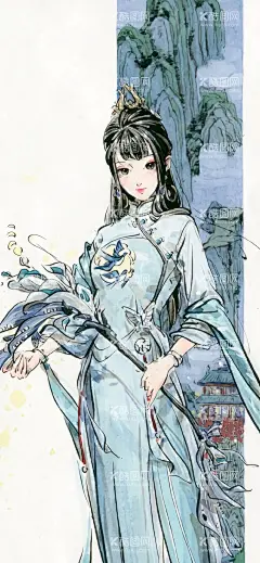 国风古装美女卡通画  - 源文件下载【酷图网】动漫女性,人物水彩画,动漫人物,动漫,卡通画,人物画,卡通角色,水彩画,艺术画,绘画,美女画像,美女