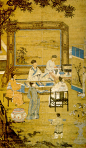 画    明·杜堇·《十八学士图》轴（4条屏）    绢本，设色。上海博物馆收藏纵134.20cm，横78.60cm。