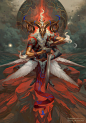 Malahidael, Angel of Aries, Peter Mohrbacher : THE INSTIGATOR
The moment before we act, there must be an impulse to begin. Sometimes this force comes from our own will and sometimes it seems to arise from nothing. From the abyss, Malahidael emerges, bring