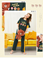 芬腾睡衣女夏天中袖长裤两件套韩国布朗熊卡通可爱少女纯棉家居服-tmall.com天猫