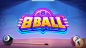 the 8 ball game is being played in an arcade style setting with pool balls and cues