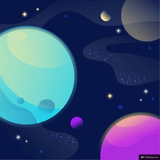彩色手绘太空星球星系背景