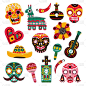 Day of dead. Decorative skulls, guitar and sombrer